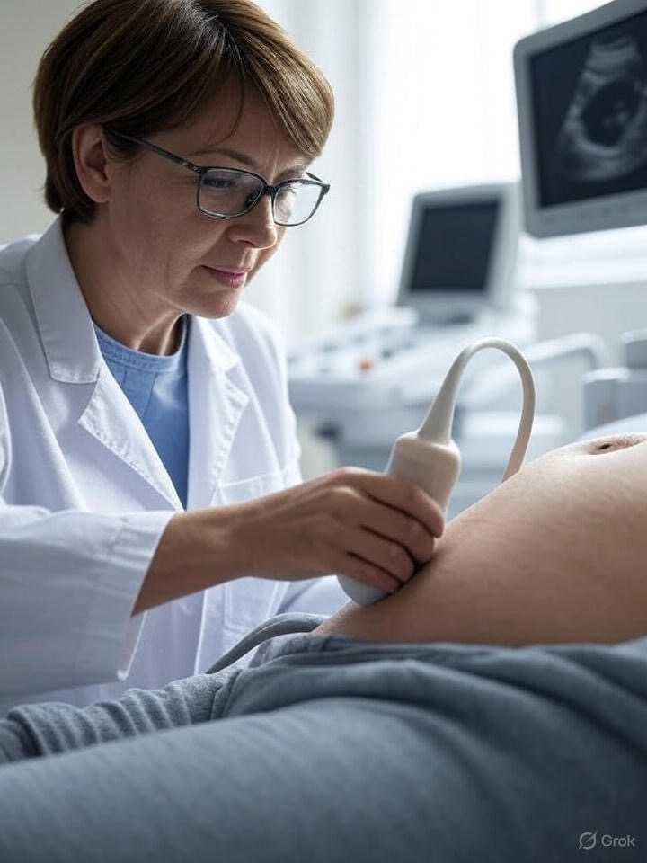 Healthcare professional performing ultrasound imaging
